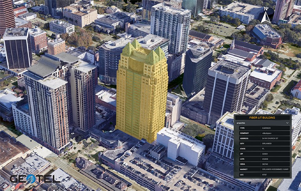 Fiber Lit Building Data Fiber Lit Building with Attribute Data in a downtown setting